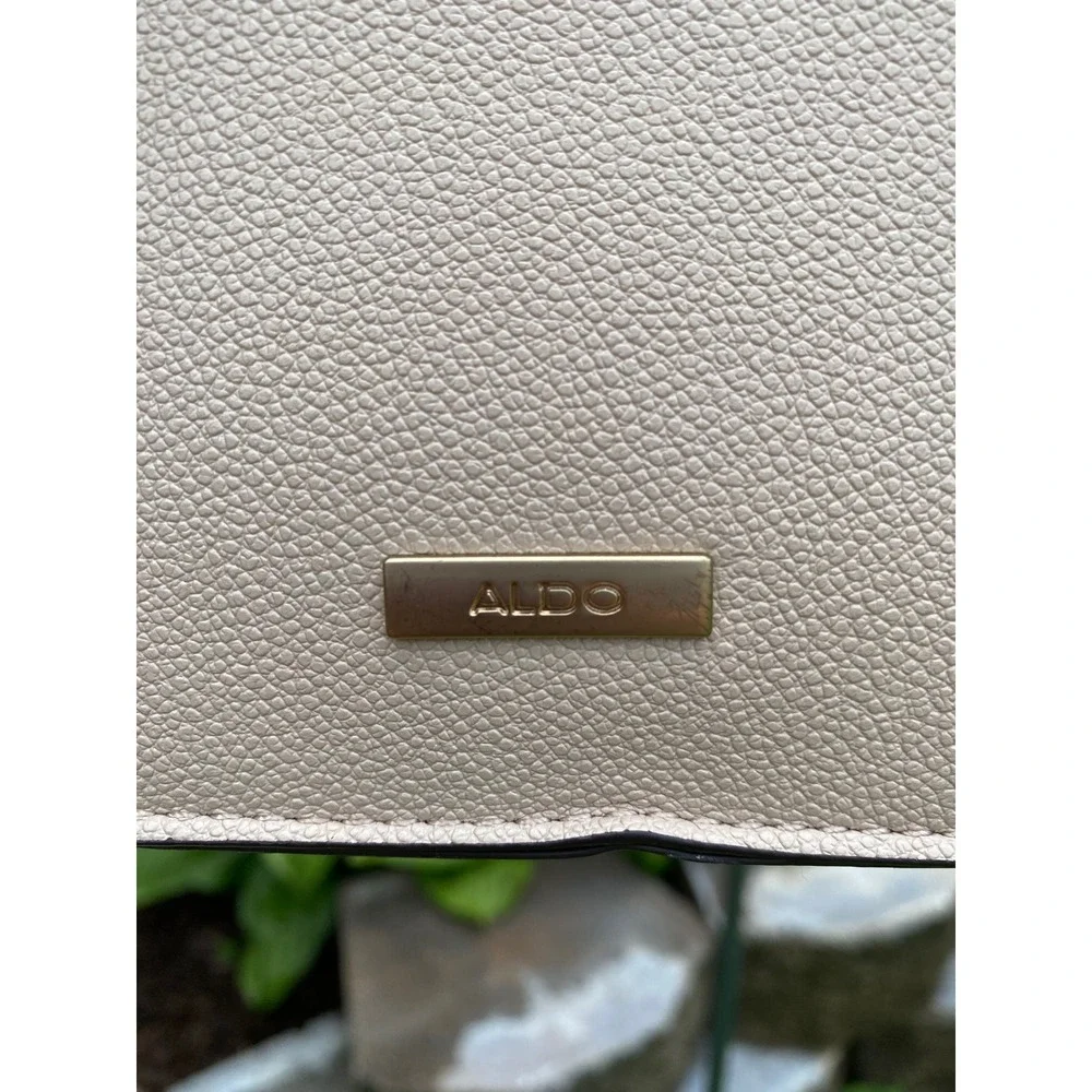 ALDO Colorblock Top Handle Satchel Tan Cream Scarf Accent Luxury‎ Handbag Style